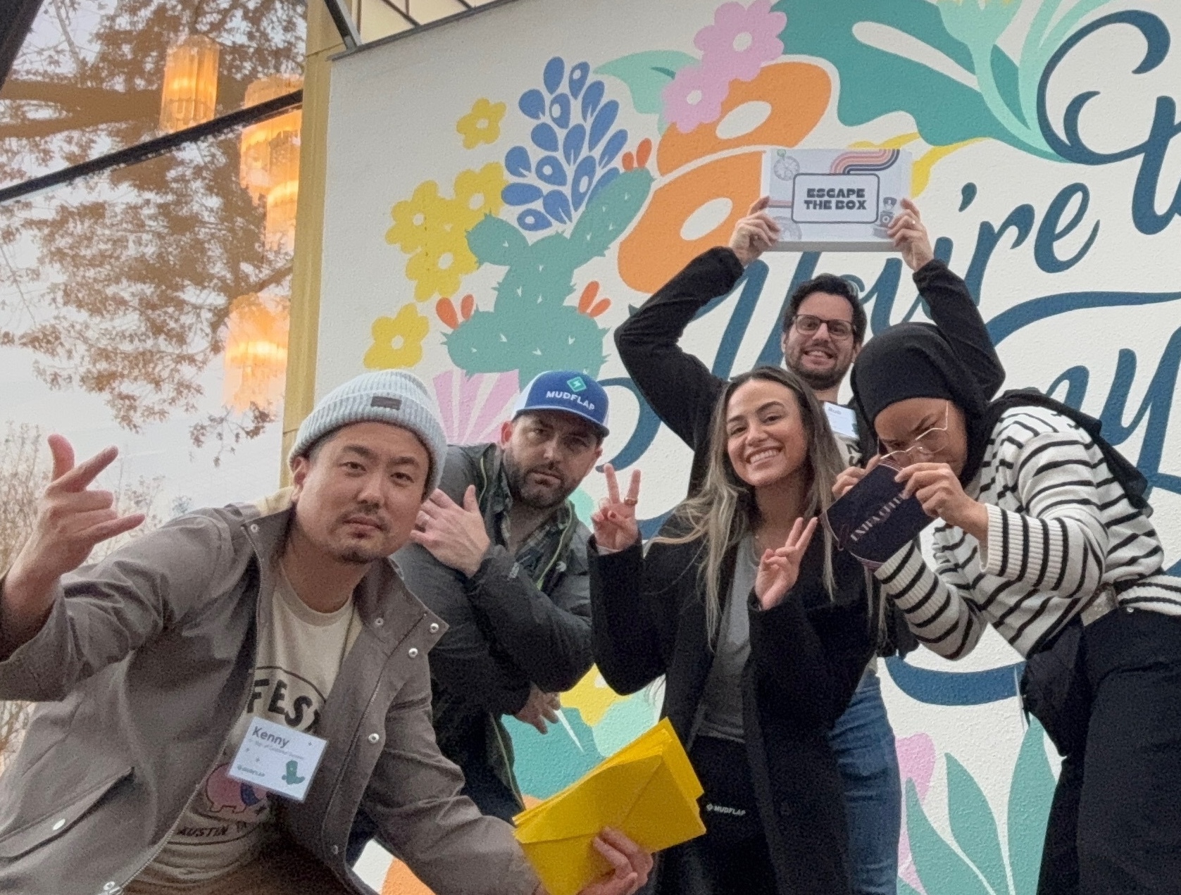 Large corporate team building group participating in an outdoor activity in Austin